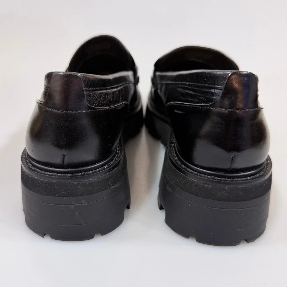 Gianni Bini Black Leather Lug Sole Penny Loafers - 7.5 Dark Academia Y2K Style - Picture 3 of 7